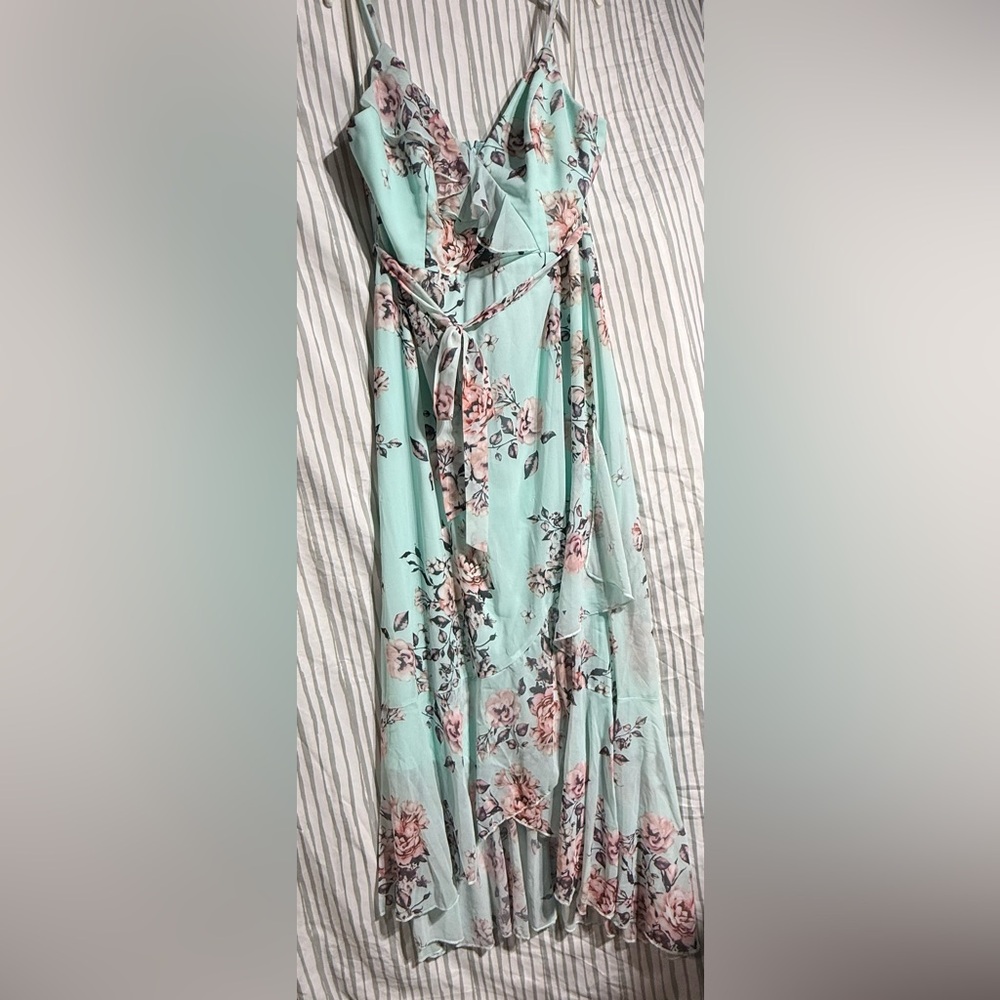 SHEIN Mint Floral High Low Dress